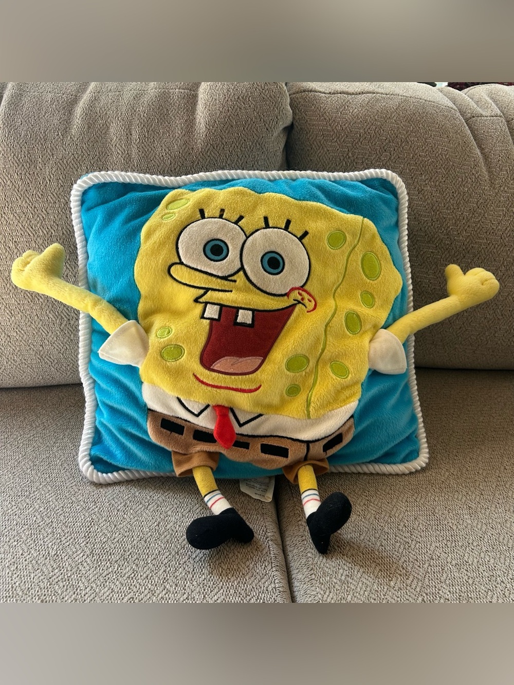 SpongeBob SquarePants Plush Throw Pillow - Yellow & Blue 3-D Dimensional Y2K